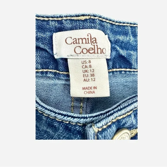 Camila Coelho Women’s Blue Embroidered Straight Ankle Jeans Sz 8 - Picture 11 of 14